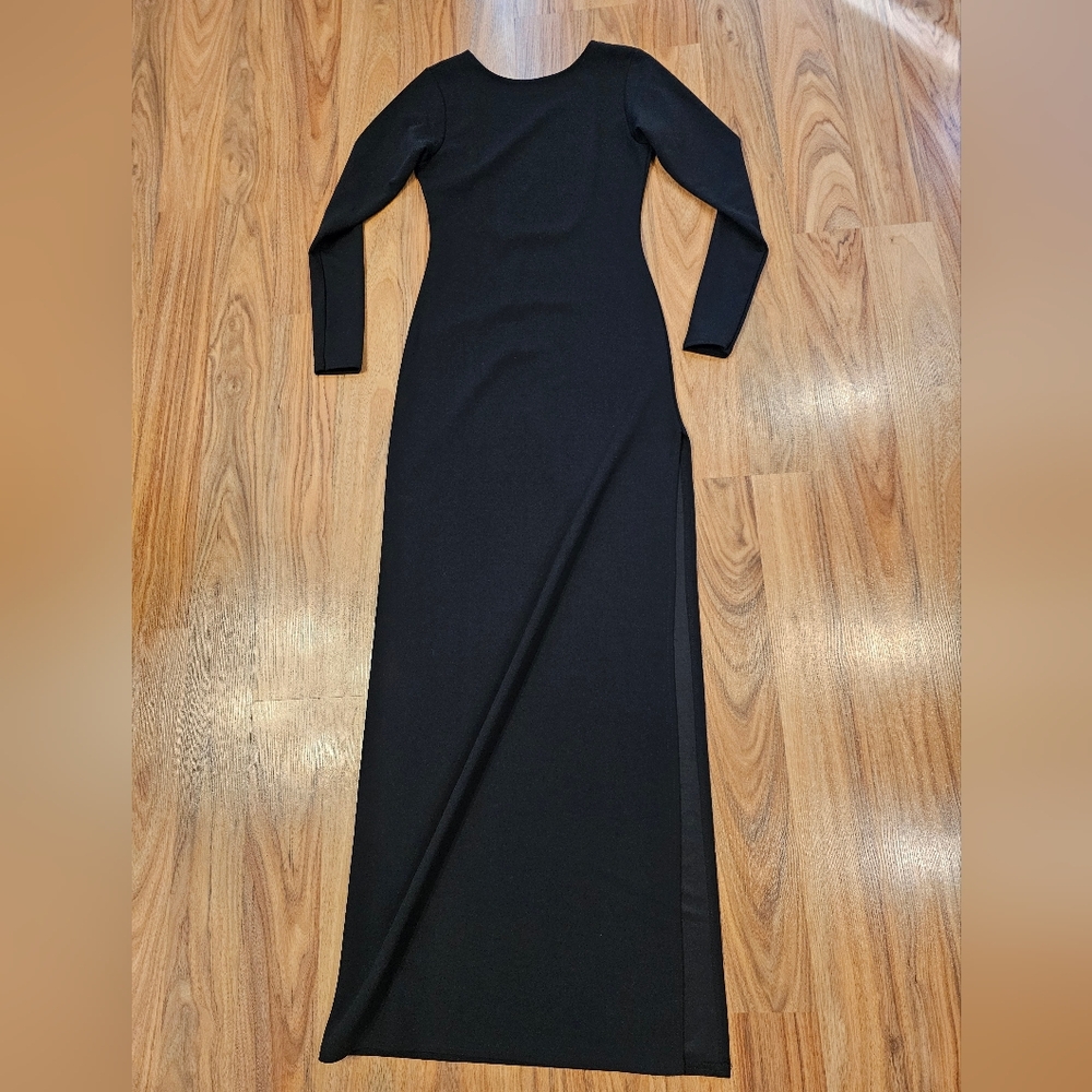 Boohoo Elegant Black Square Plunge Back Maxi Dress With Thigh Slit - Picture 5 of 11